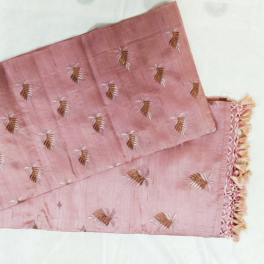 Butter silk dust pink embroidery saree