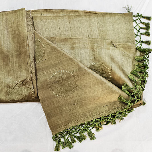 Butter silk pure handloom olive green embroidery saree
