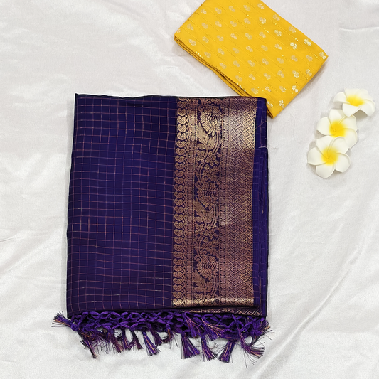 Dola silk purple colour saree with rich boarder and blouse piece
