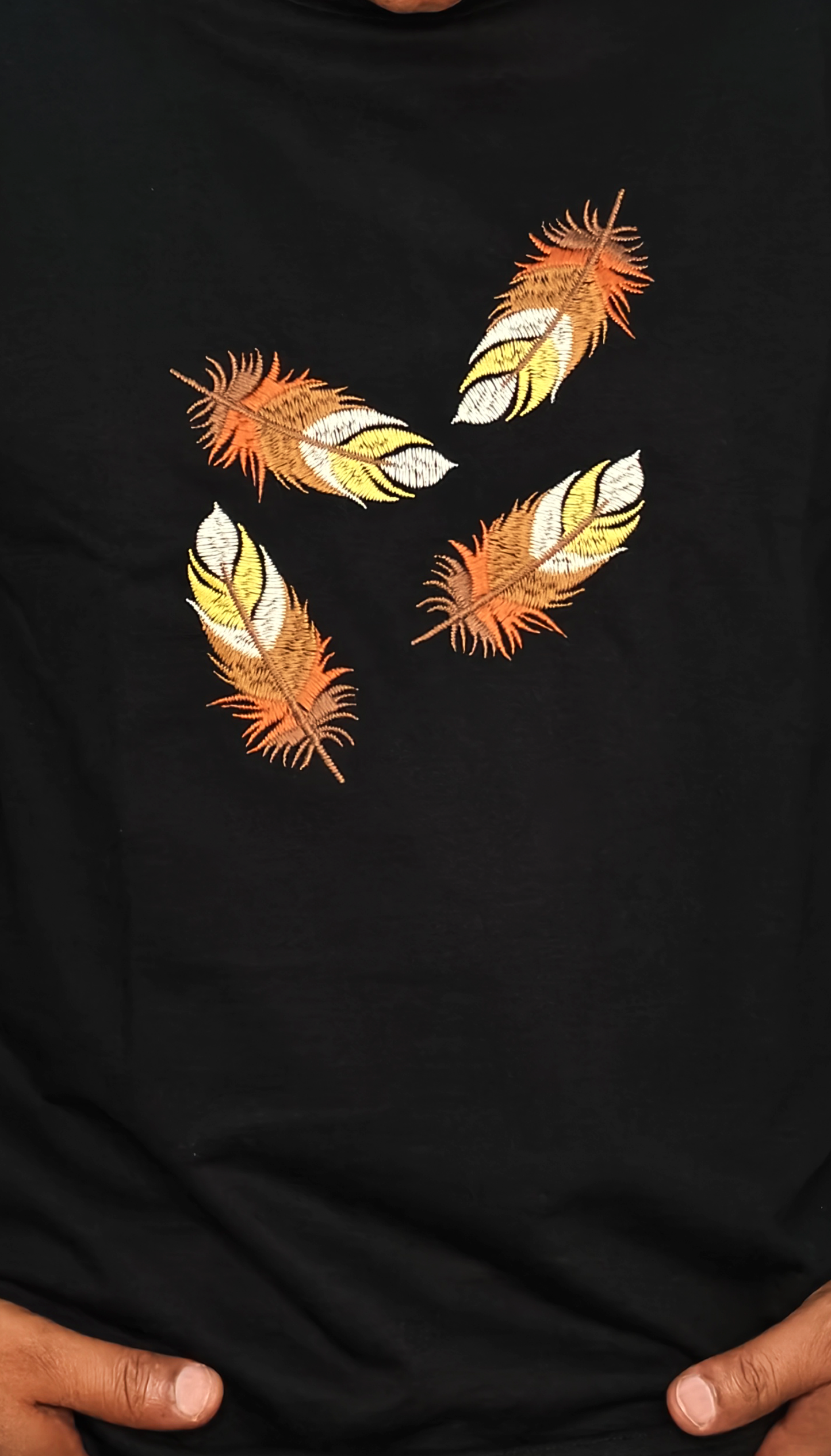 Feather embroidered french terry oversized 240 gsm black T shirt