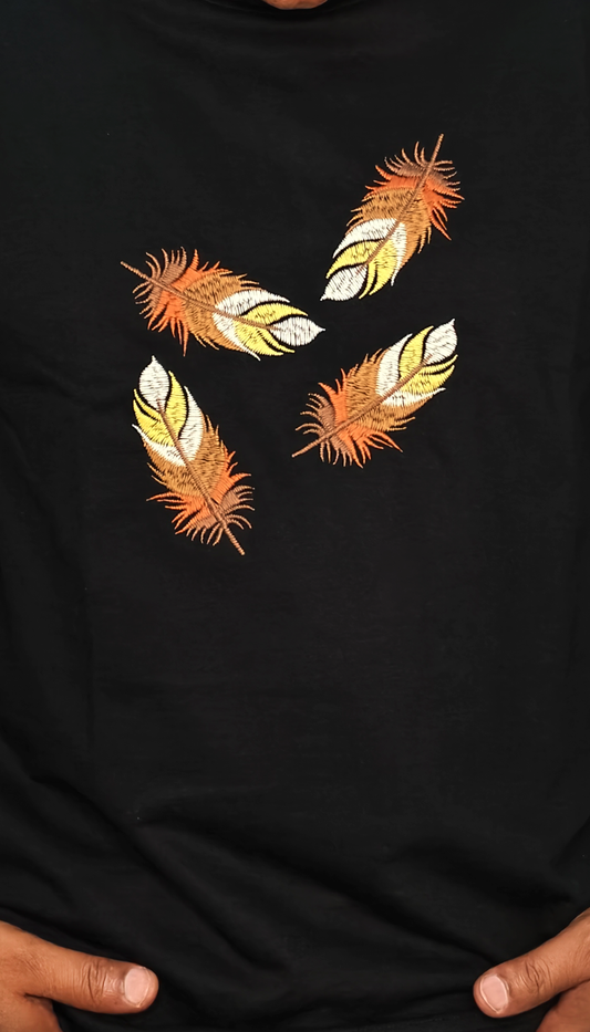 Feather embroidered french terry oversized 240 gsm black T shirt
