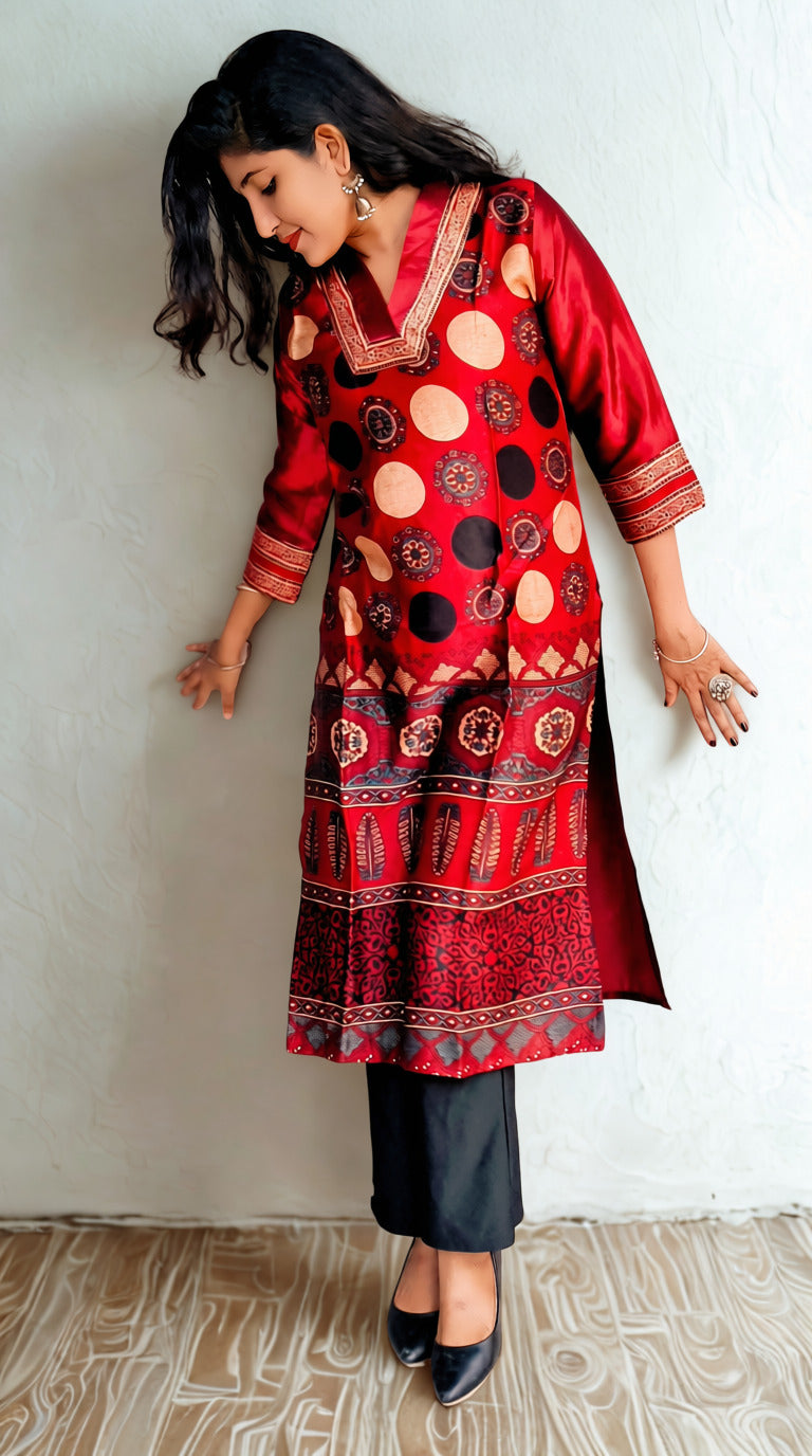 Mridu – Mashru Silk Block Printed Kurti