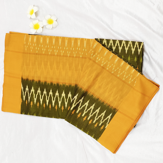 Pure handloom pochampally cotton saree with ikat weaves mehendi green