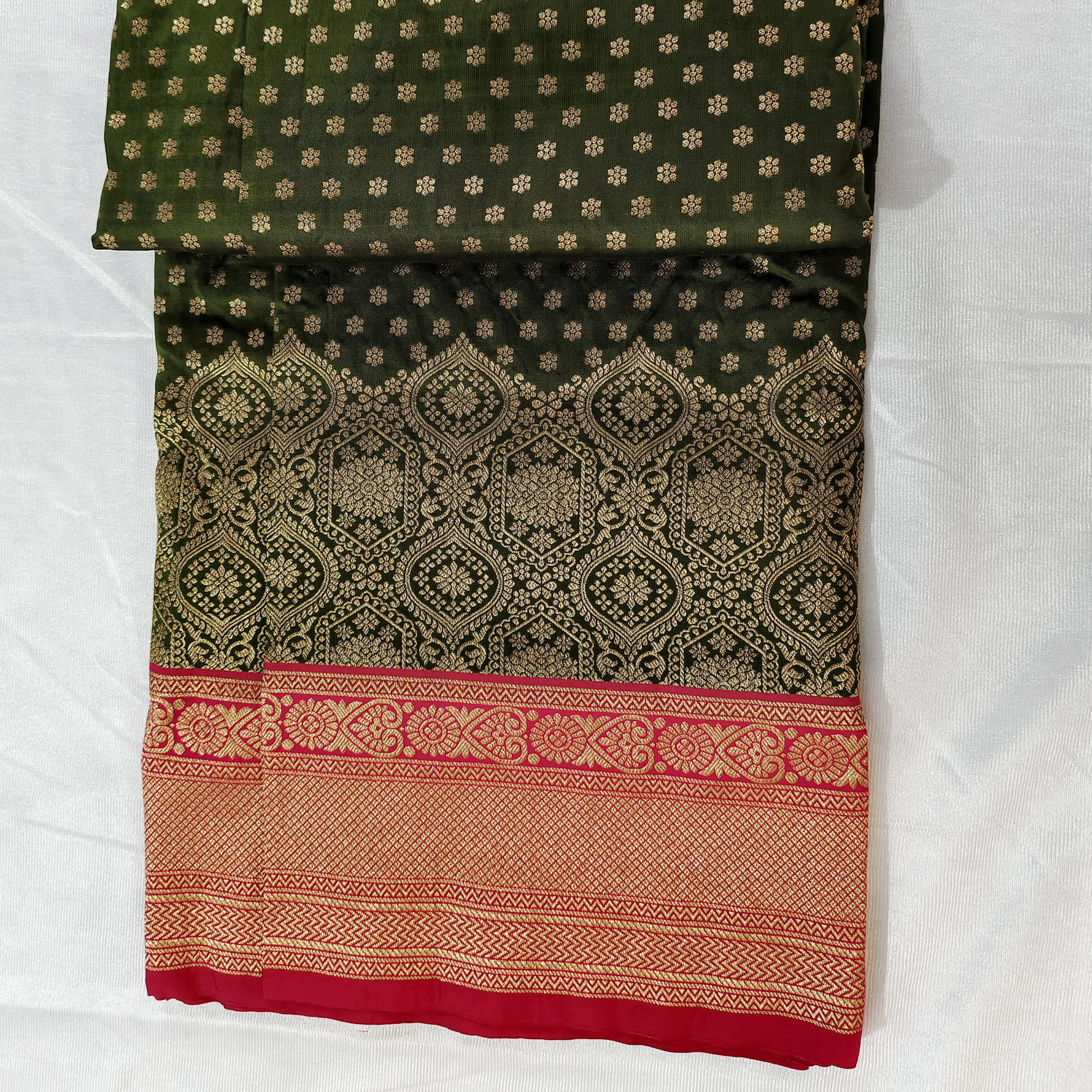 Banarasi soft silk red and green saree