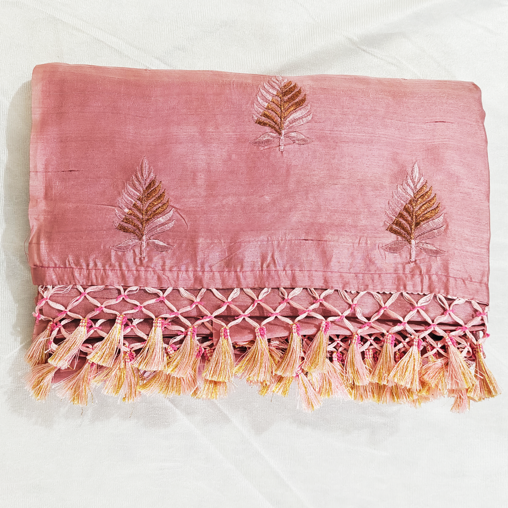 Butter silk dust pink embroidery saree