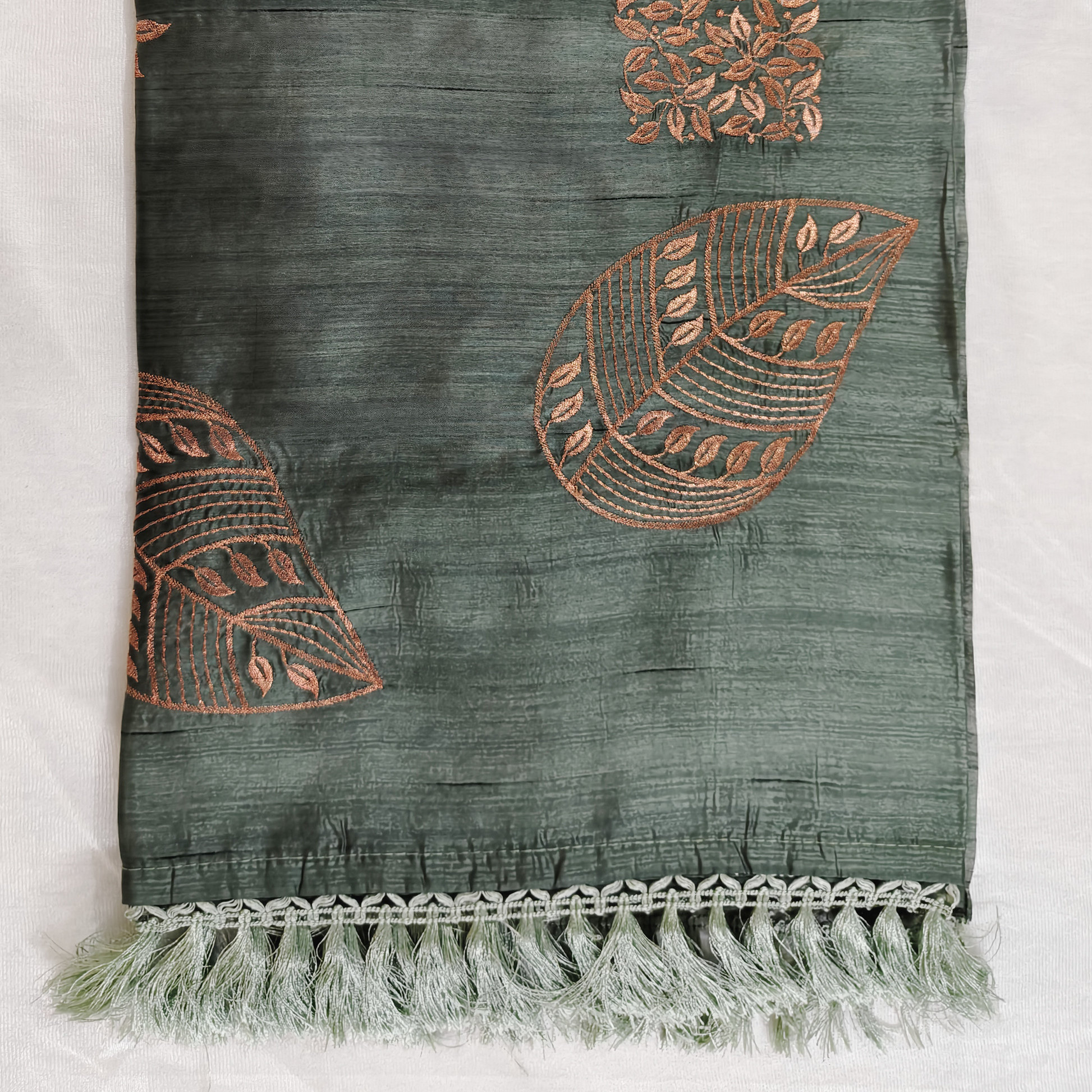 Butter silk dusty green embroidery saree