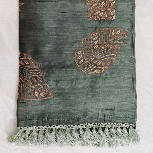 Butter silk dusty green embroidery saree