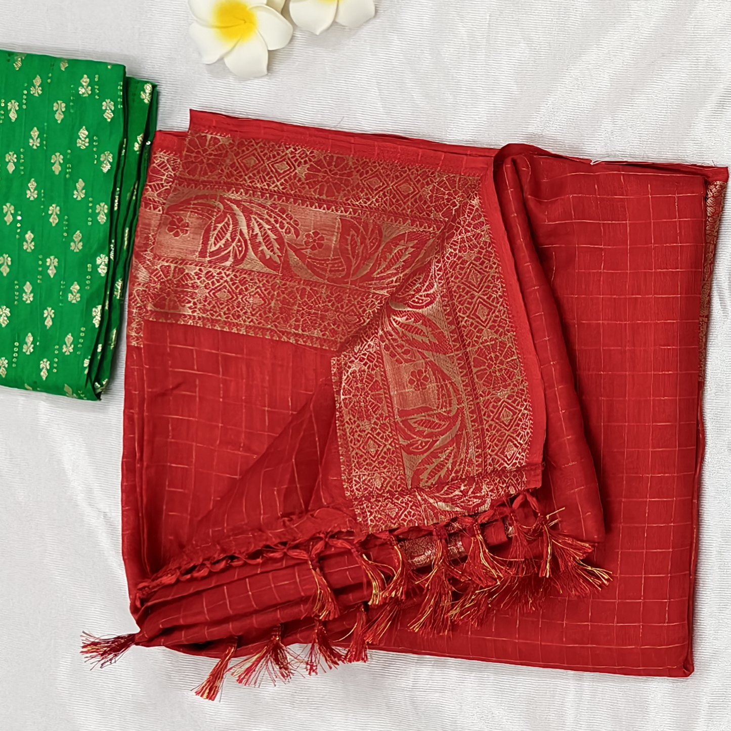 Dola silk red colour saree with rich boarder and blouse piece