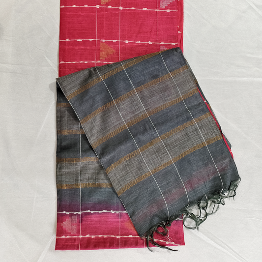 Hakoba silk pure handloom, pink and ash saree