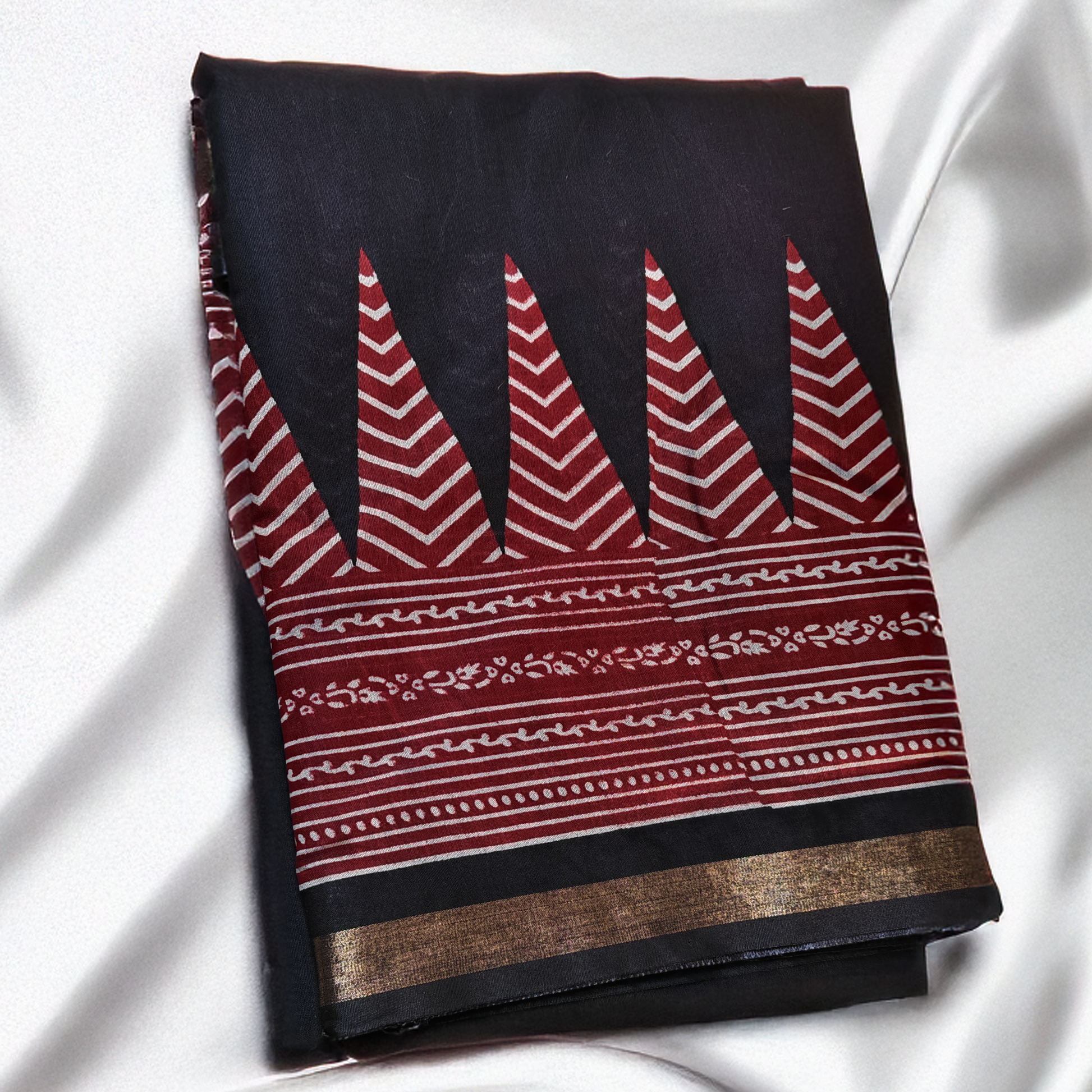 Jamdani cotton black designer saree, gold boarder