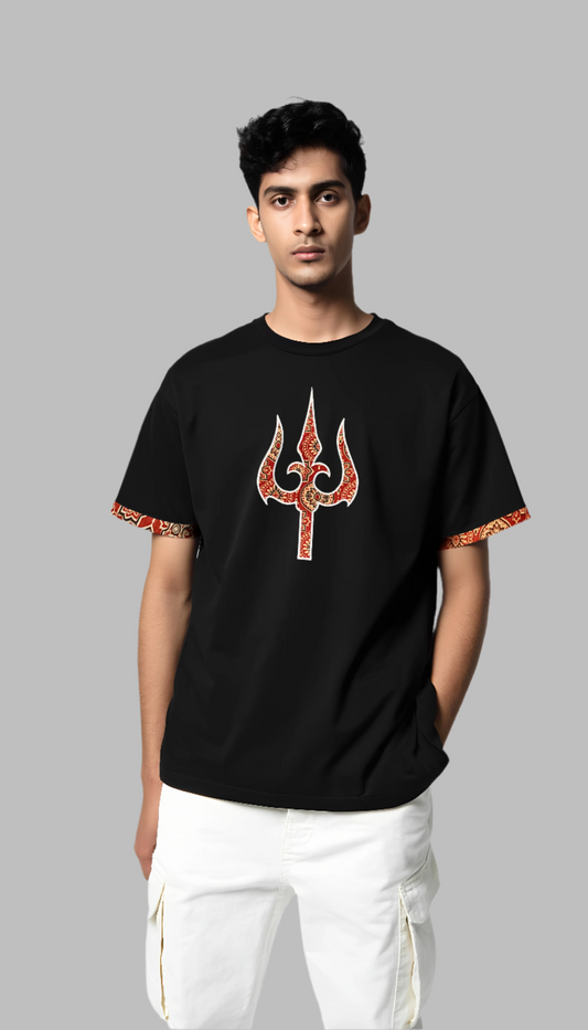 Ajrakh Applique Trishool Oversized T-shirt