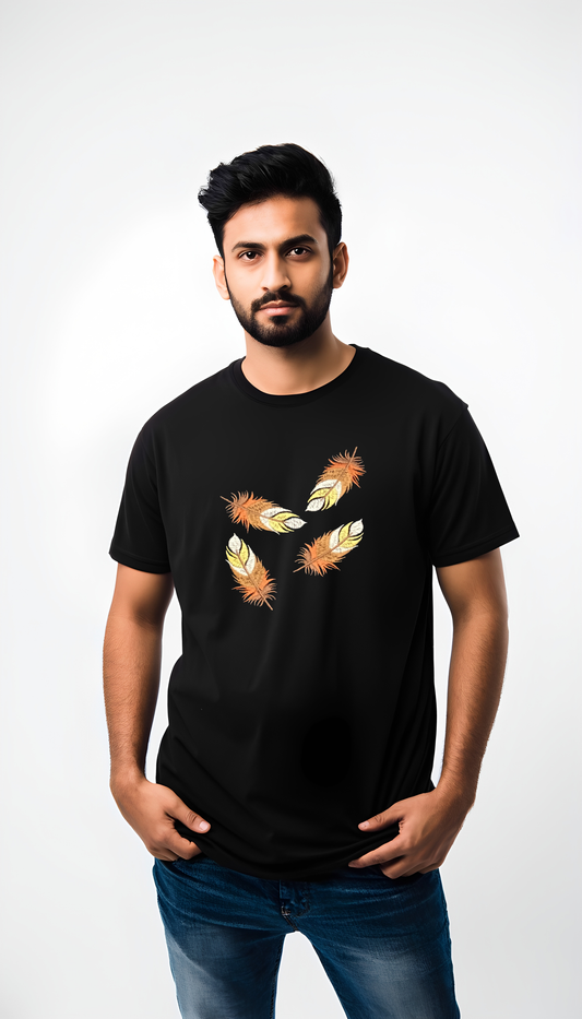 Feather embroidered french terry oversized 240 gsm black T shirt