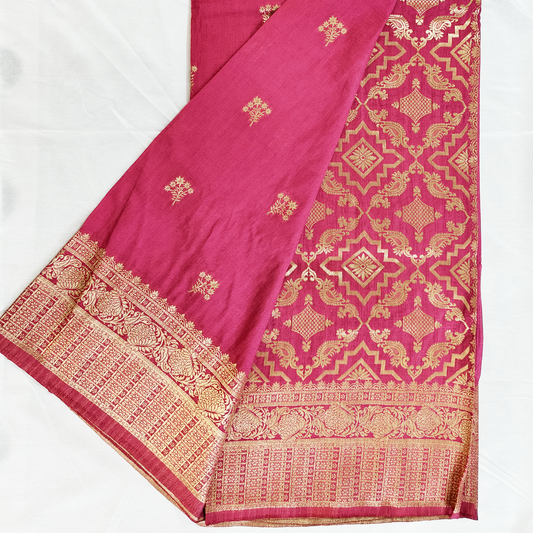 Matka soft silk dark prink Saree
