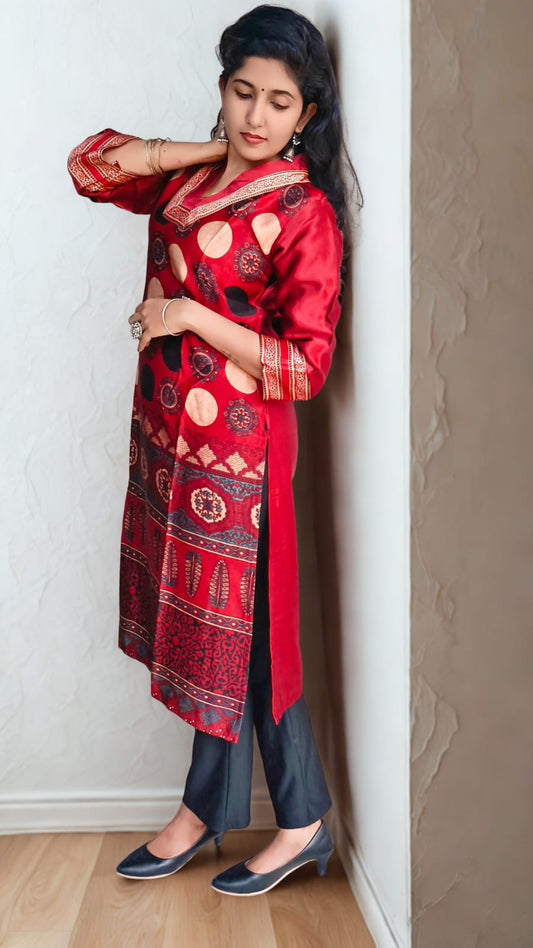 Mridu – Mashru Silk Block Printed Kurti